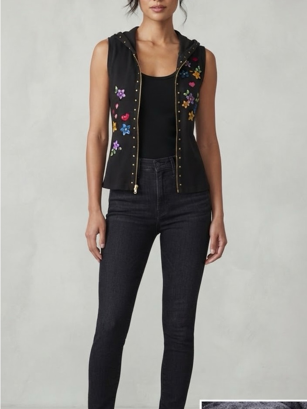 Soul Revival Embroidered Sequin Crochet Vest Hoodie L